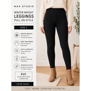 Max Studio Black Thick Knit Leggings Pull On Winter Weight Size L